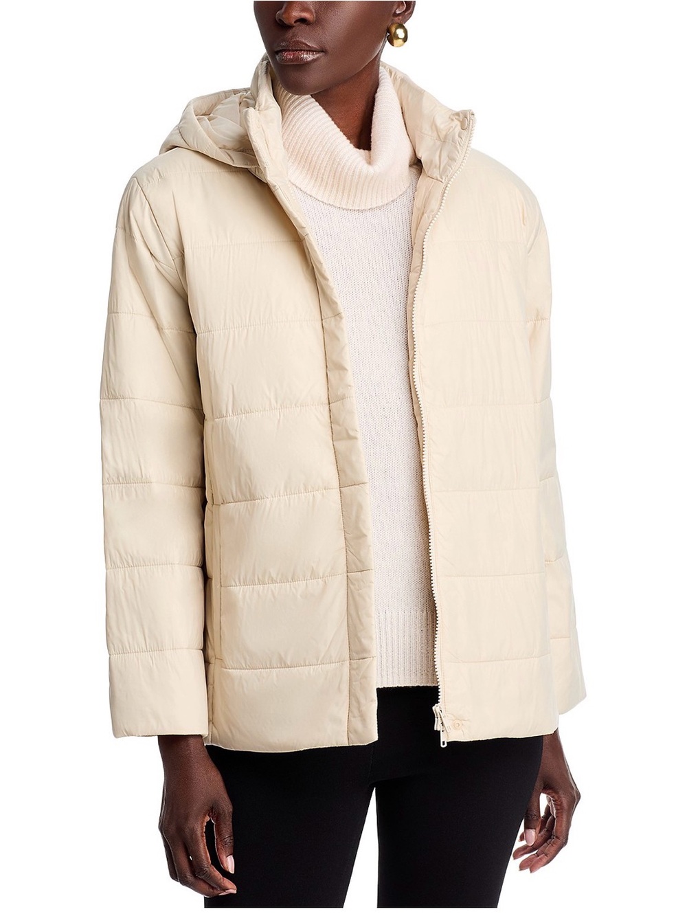 Eileen Fisher Light Cream Hooded Puffer Coat